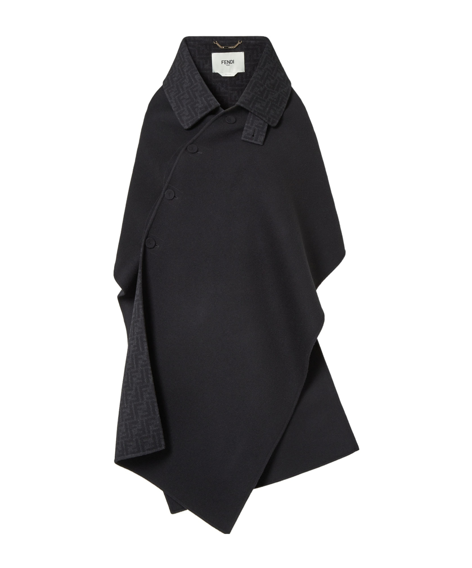 Fendi Black Wool Cloak In Black