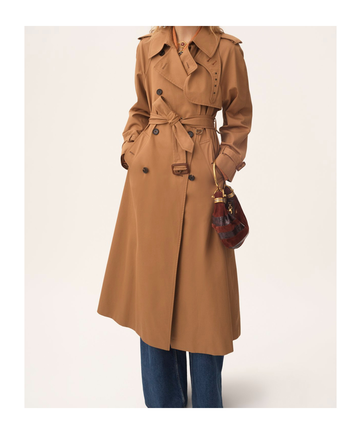 Chloé Cotton Gabardine Long Trench Coat In Brown