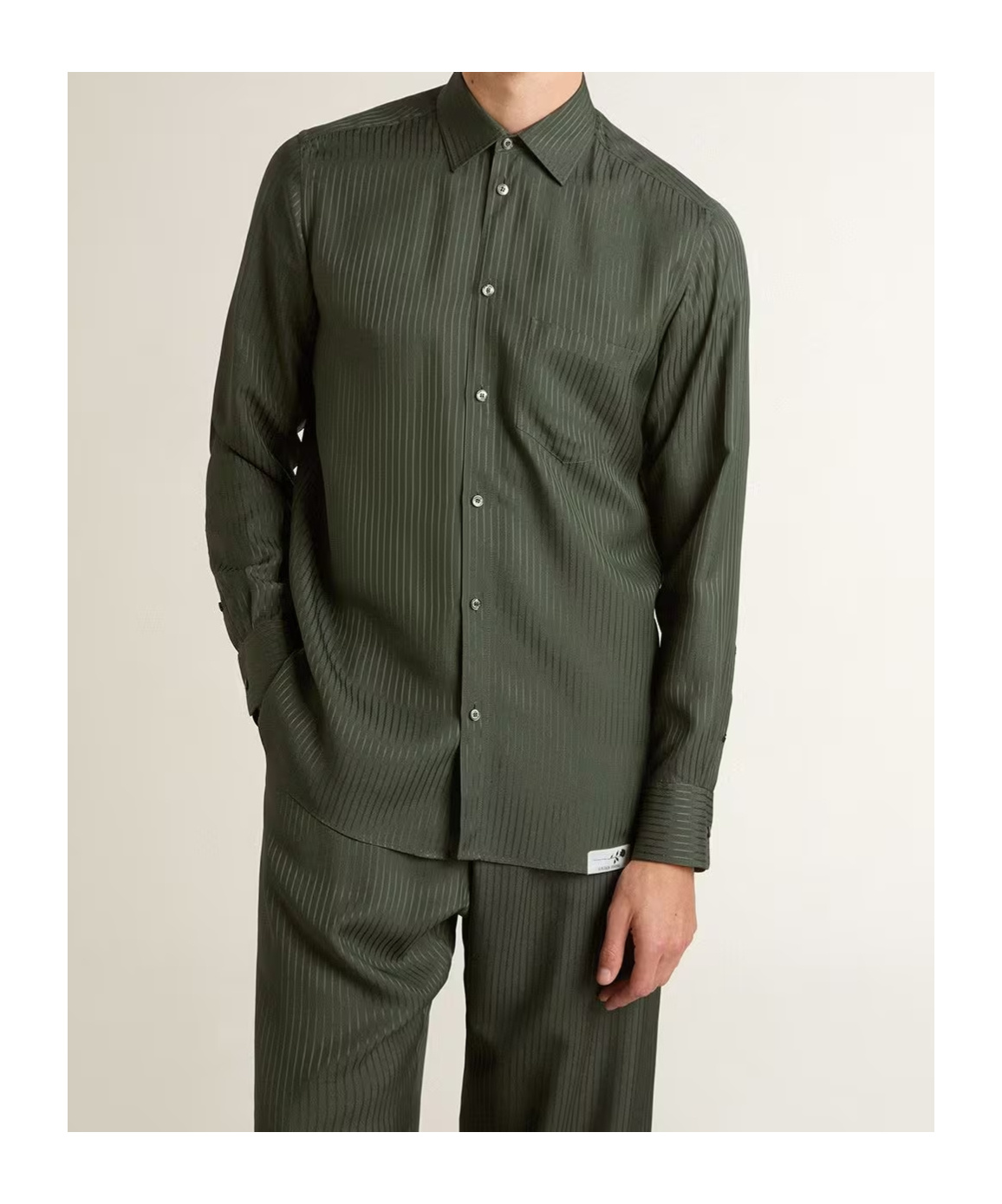 Golden Goose Pinstripe Buttoned-cuff Shirt In Green