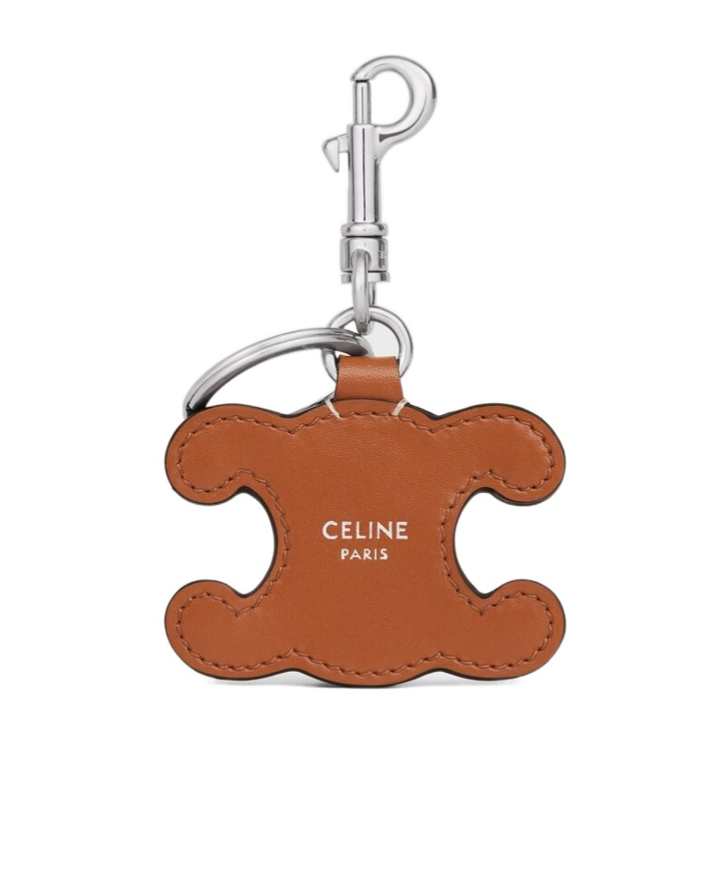 Celine Metal Triomphe Keyring In Metal And Calfskin
