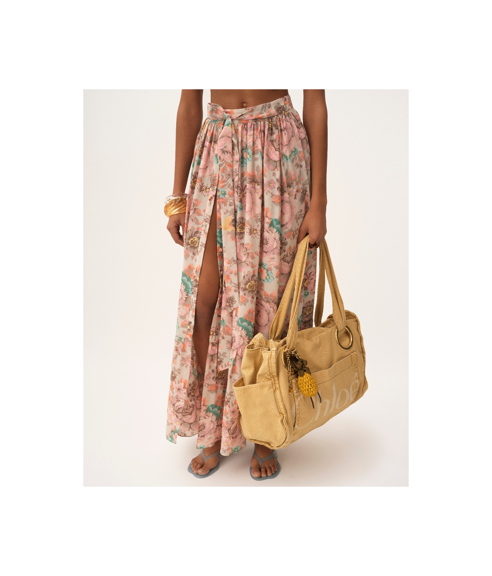 Chloé Belted Floral-print Silk Maxi Skirt In Pink