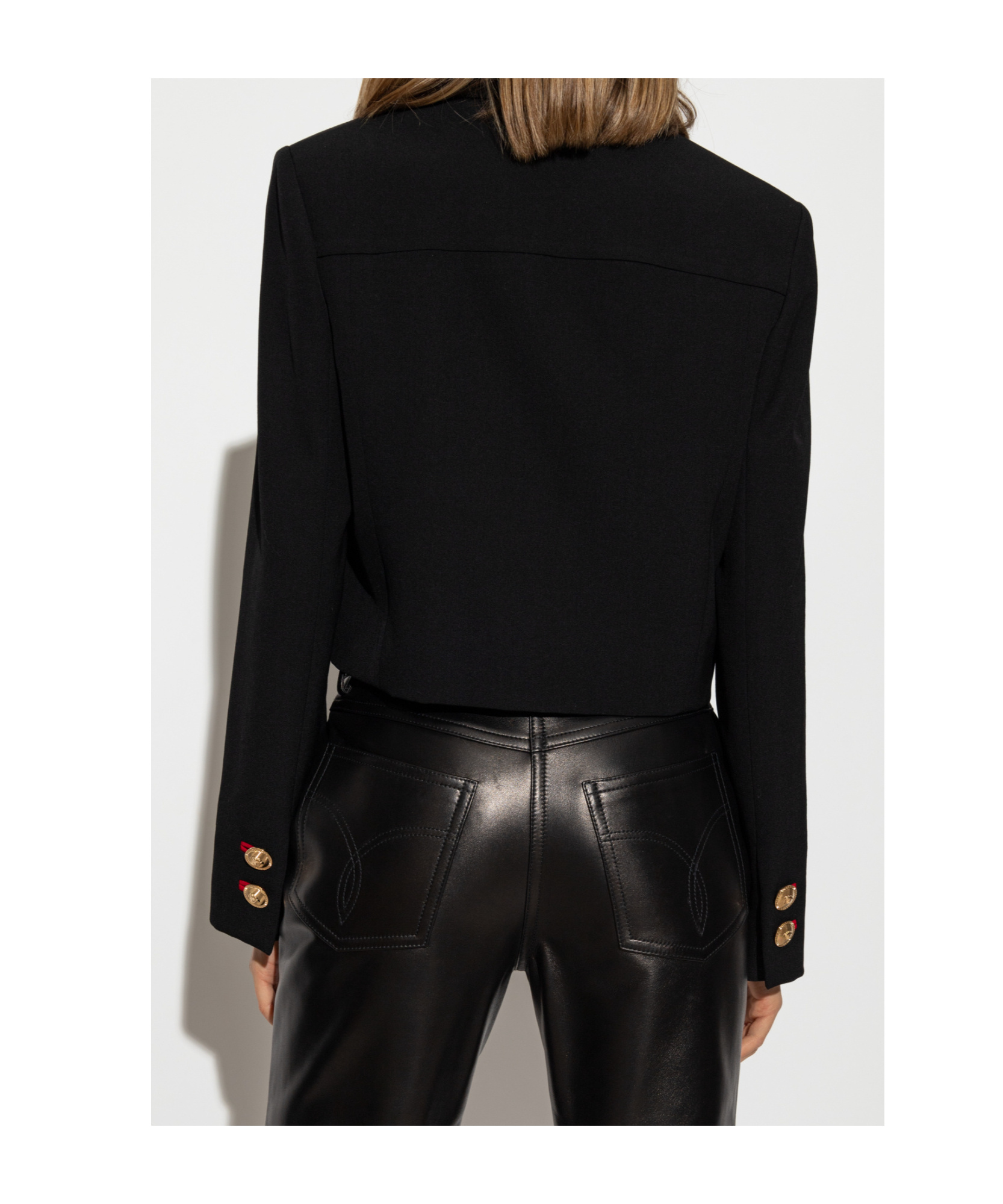 Versace Single-breasted Stretch Crepe Crop Informal Jacket In Black