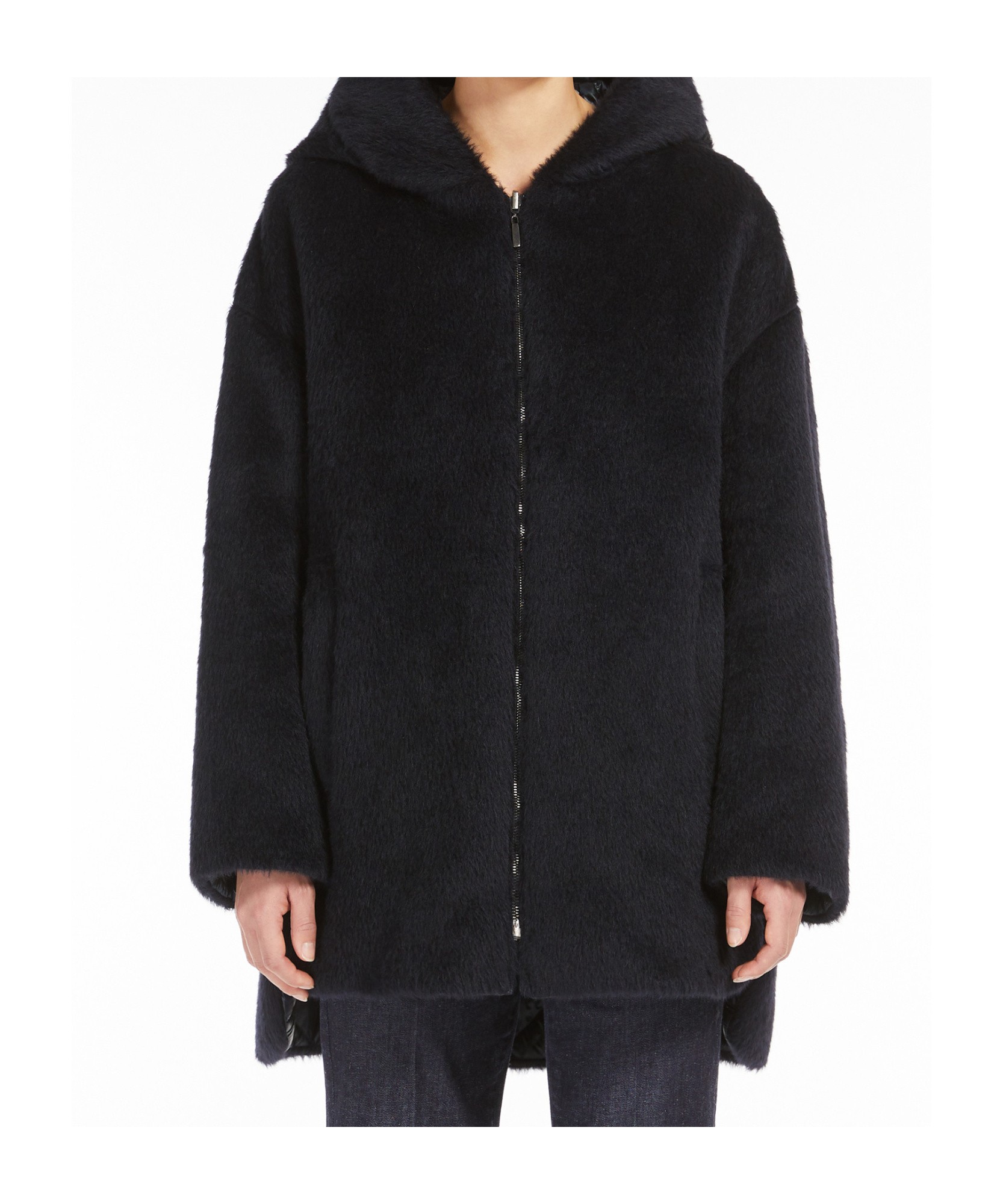 Max Mara Alpaca Wool And Wool Double-sided Down Jacket In Black