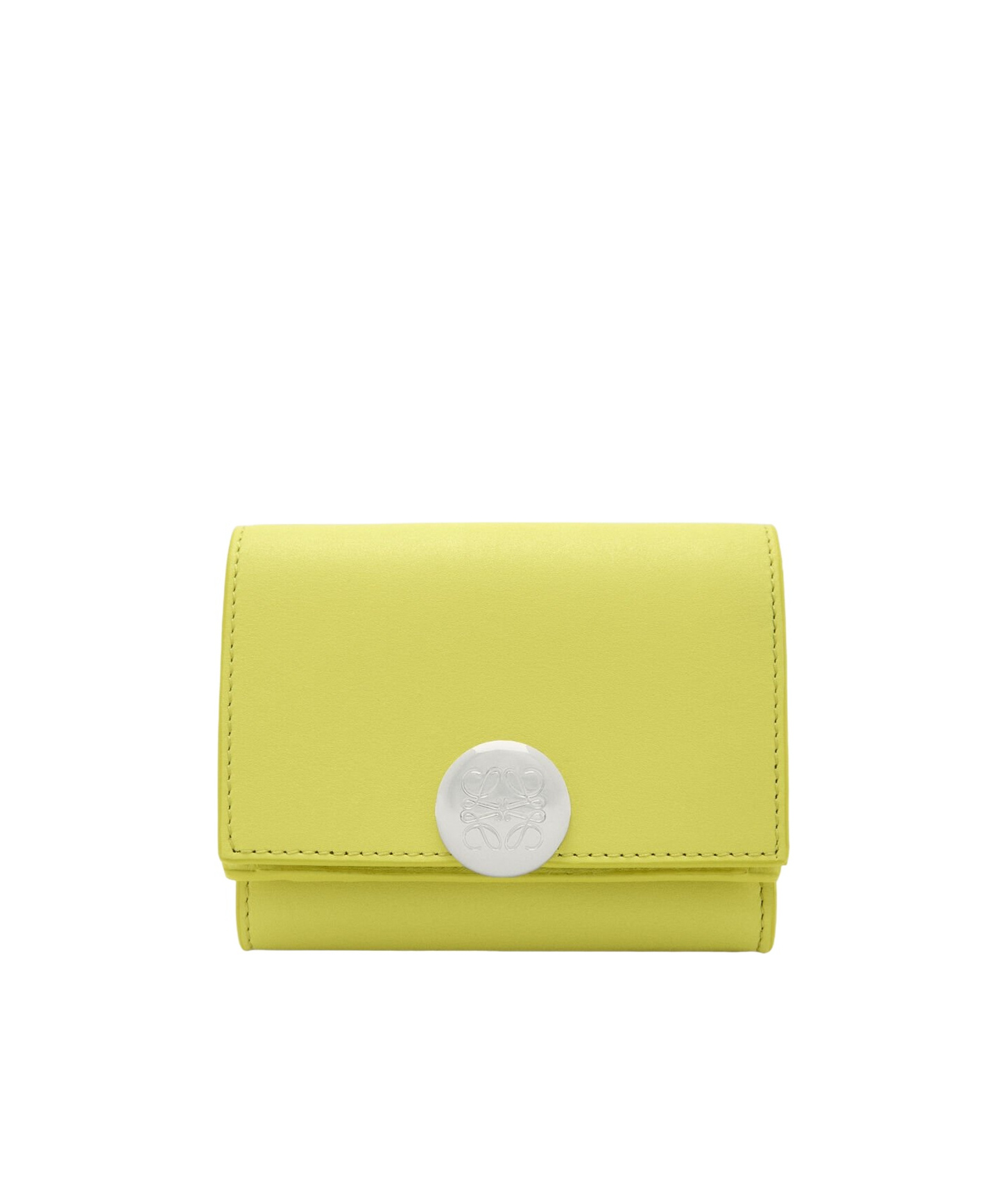Loewe Portefeuille À Trois Volets Pebble En Cuir De Veau Nappa Brillant In Yellow