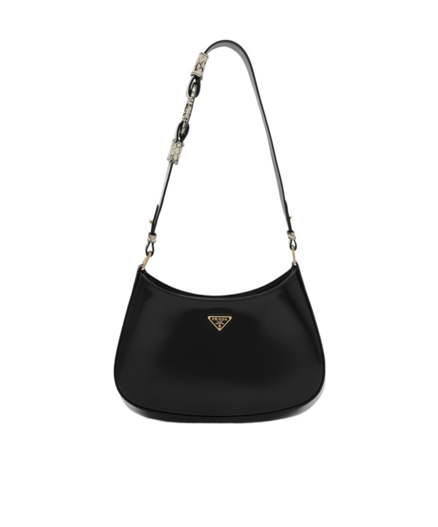 Prada Cleo Leather Shoulder Bag In Black
