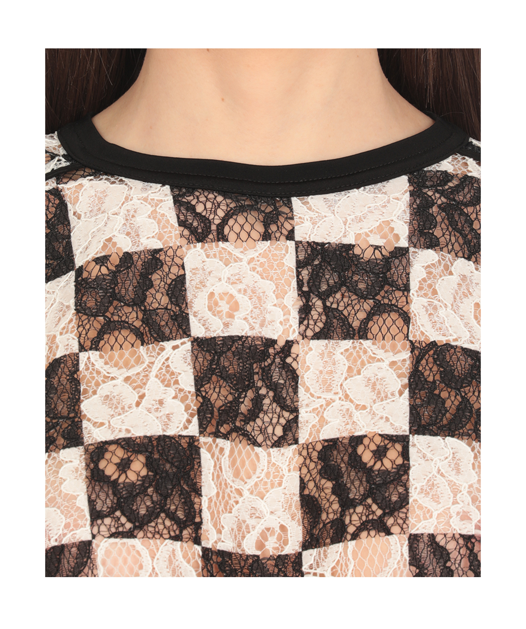 Shop Pinko Checked Cropped Lace T-shirt In White
