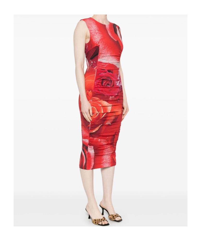 ROBERTO CAVALLI ROSE-PRINT MIDI DRESS
