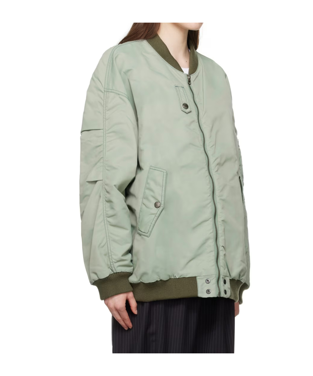 Open Yy Oversized Bomber Jacket In Green