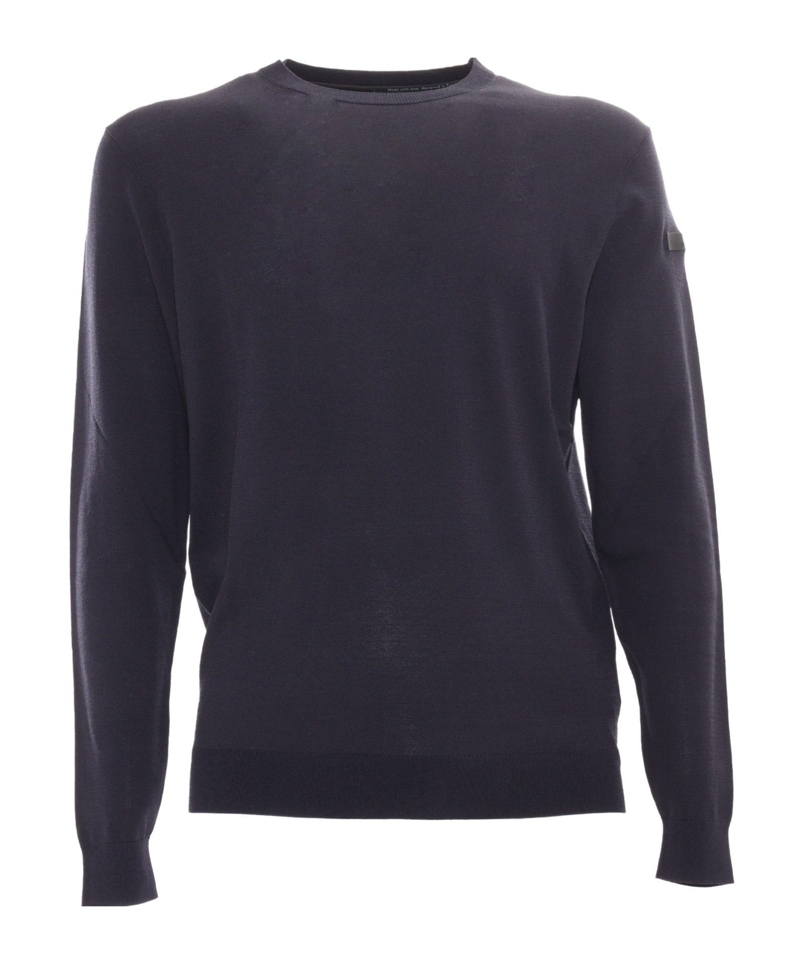 Rrd Round Knit Sweater With Contrasting Hem Detail In Blue