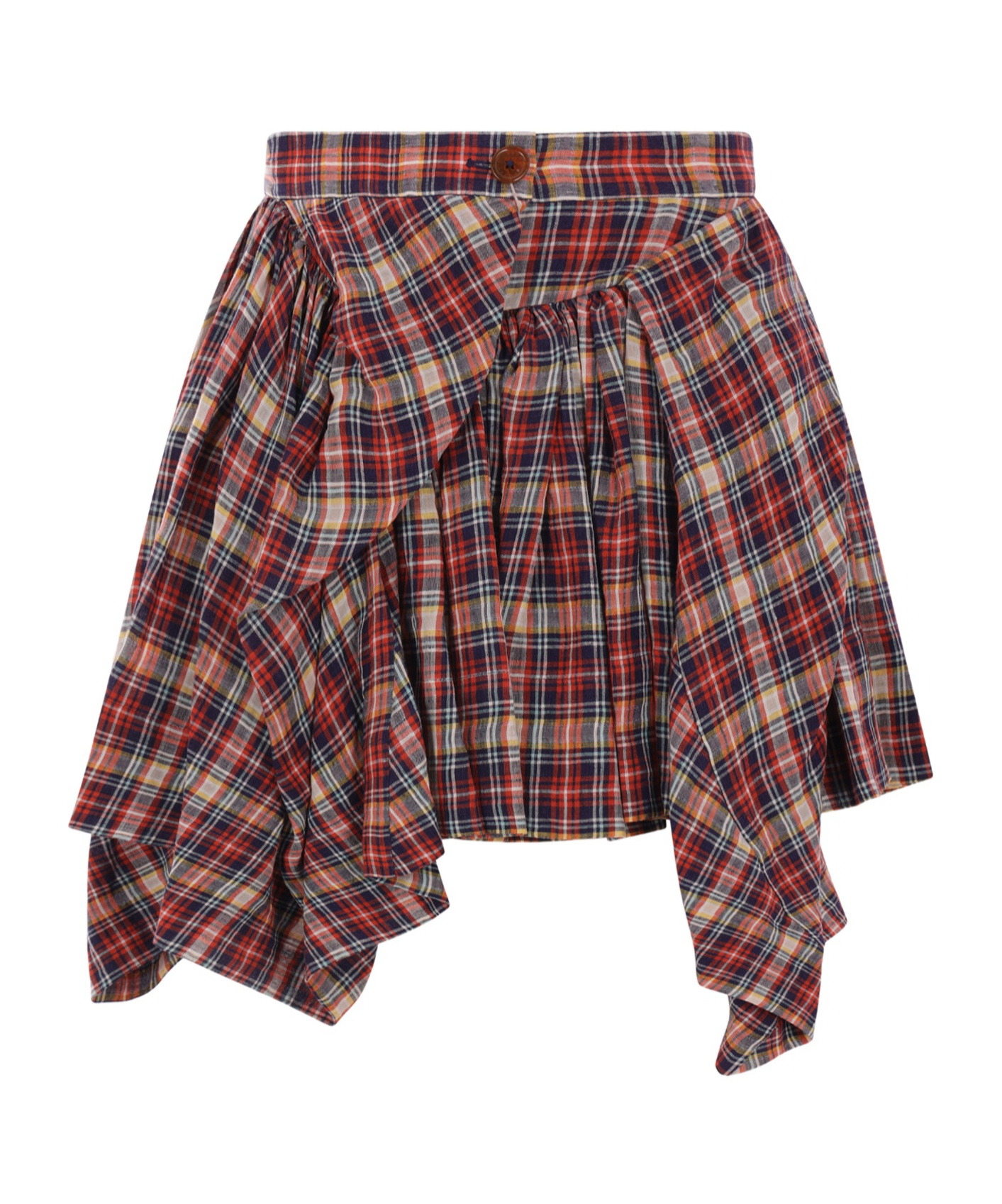 Vivienne Westwood Nymph Asymmetric Gathered Checked Linen And Cotton-blend Mini Skirt In Multicolor