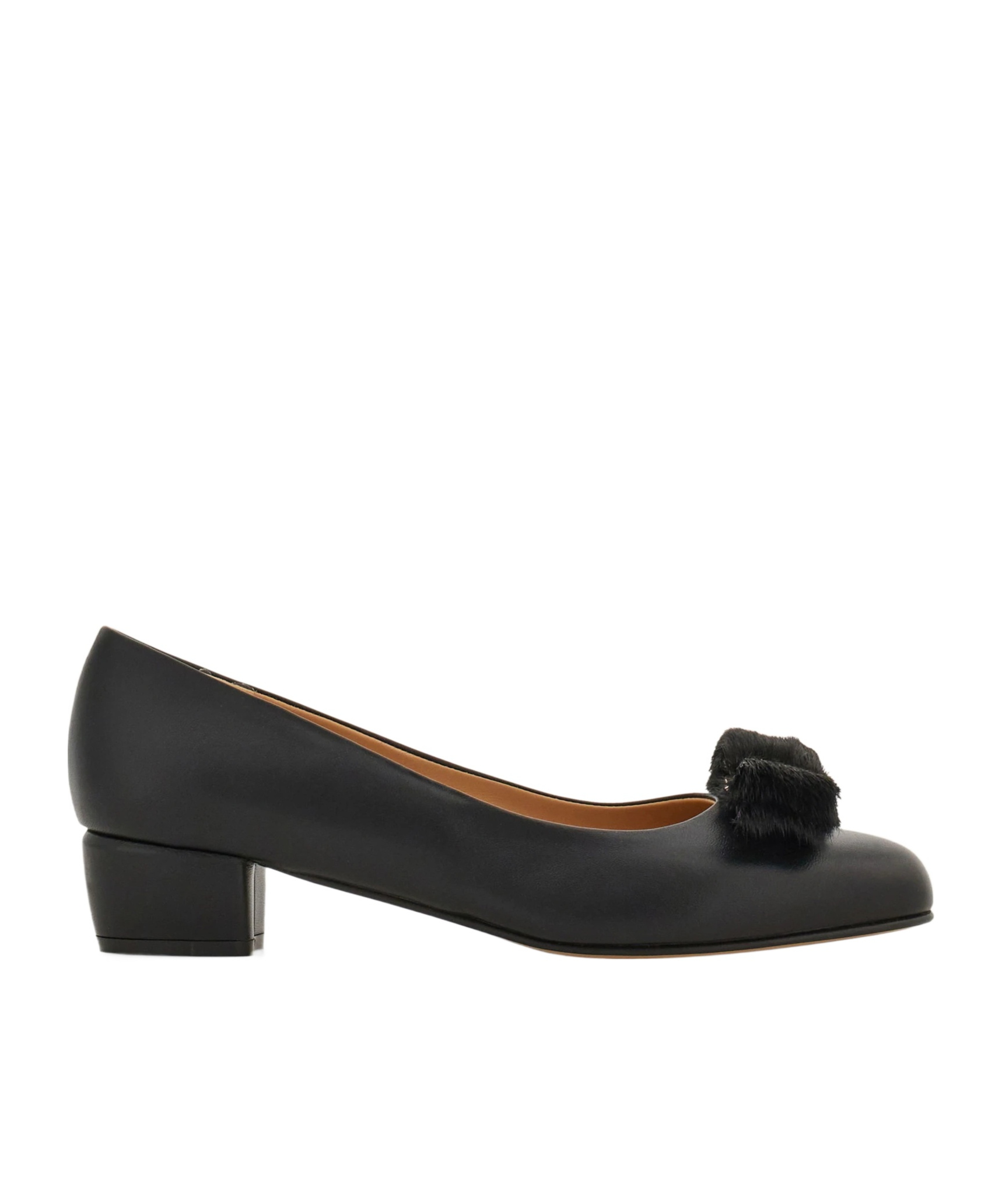Ferragamo Vara Genuine Shearling Bow Pump In Black