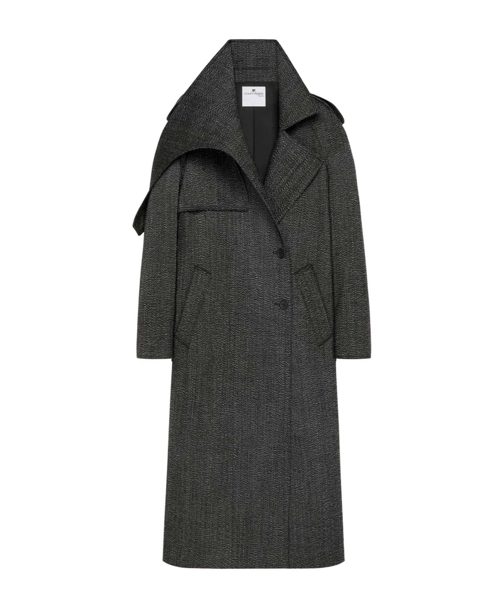 Courrèges Asymmetric-collar Long Coat In Gray