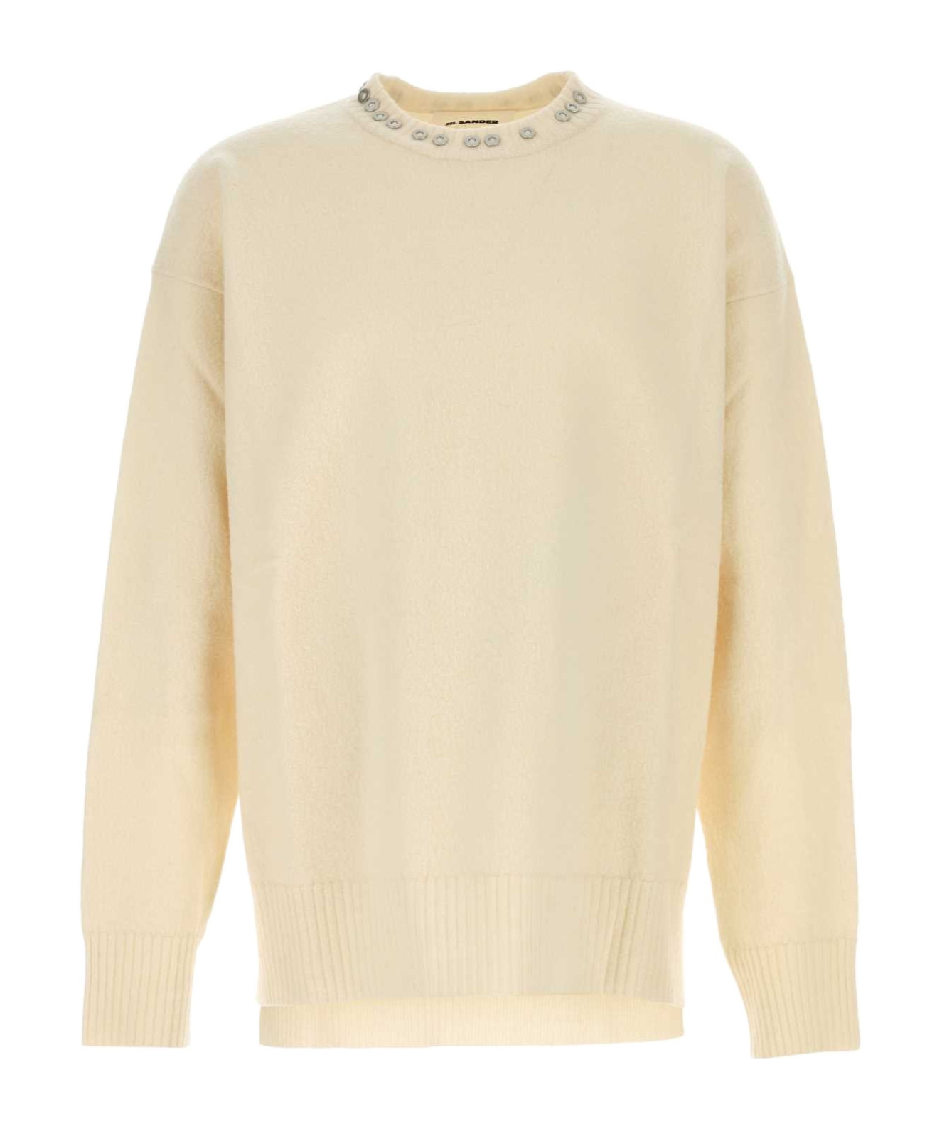 Jil Sander Wool Sweater Featuring Embellished Neckline In Neutral