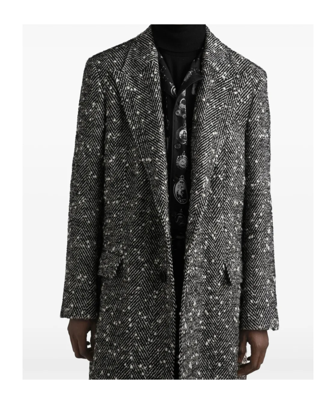 Dolce & Gabbana Herringbone Long Coat Flap Pockets In Black
