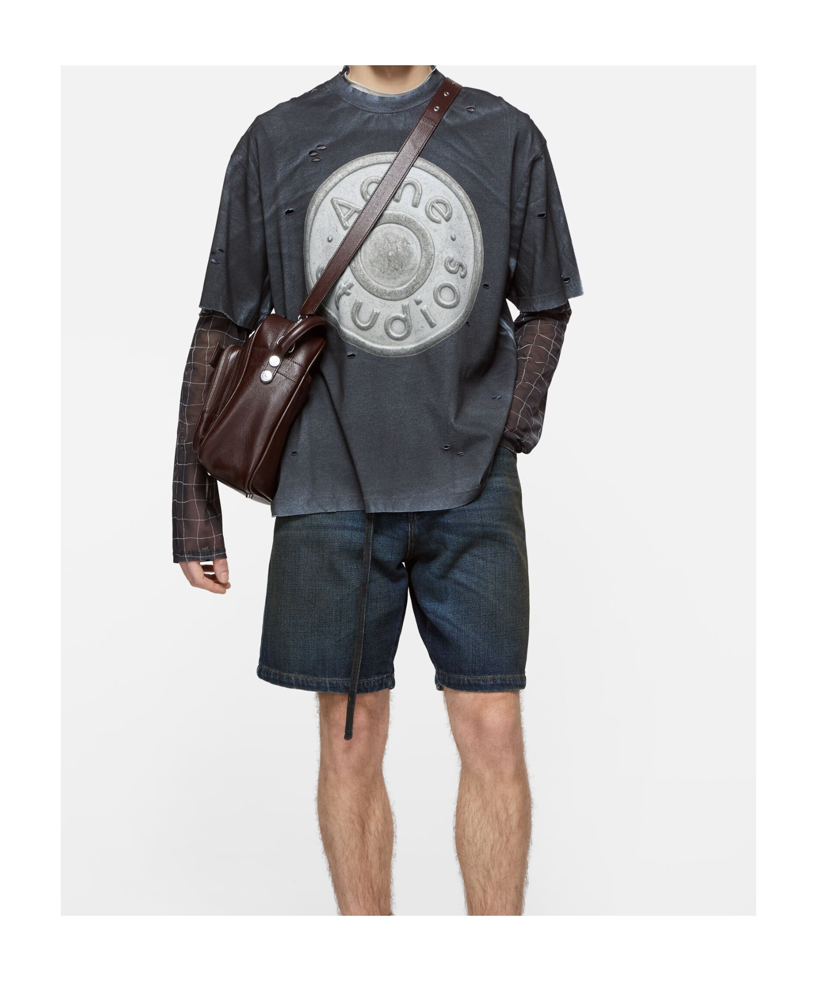 Acne Studios Logo Distressed T-shirt In Gray