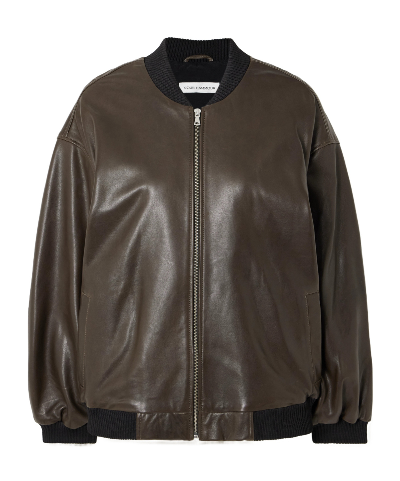 Nour Hammour Marly Leather Bomber Jacket In Brown