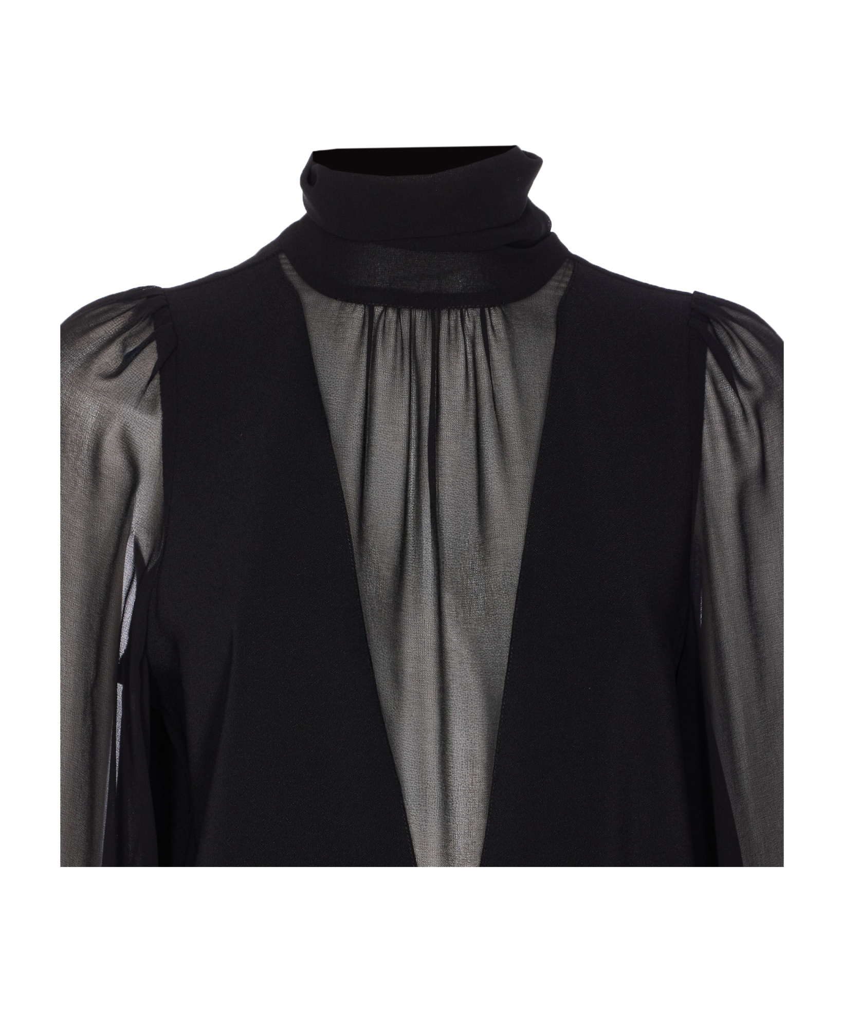 Pinko Dress With Georgette Sleeves And High Neck In Black