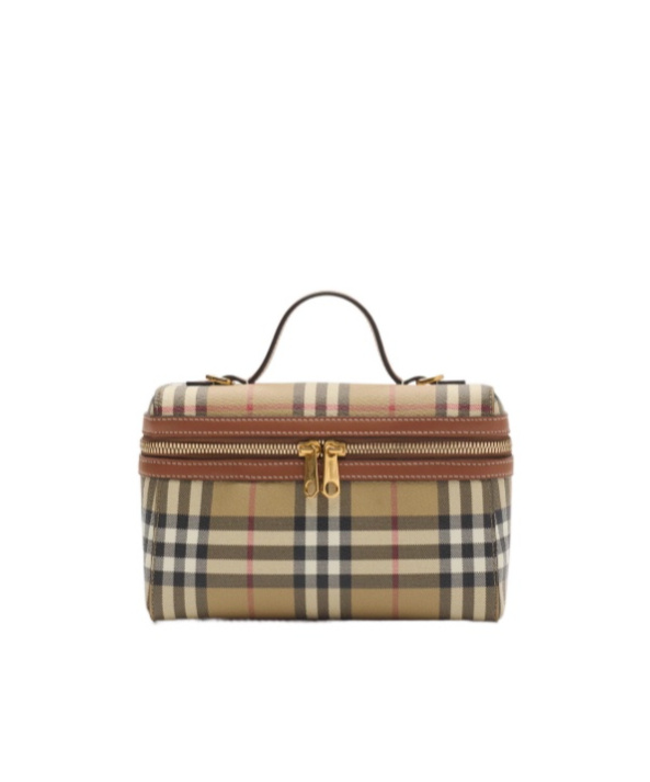 Burberry Women Beige Crossbody Bag With Adjutable And Removable Shoulder Strap And All-over Check Mo In Brown