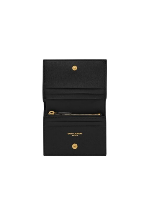Saint Laurent Pebbled Logo Plaque Cardholder In Black