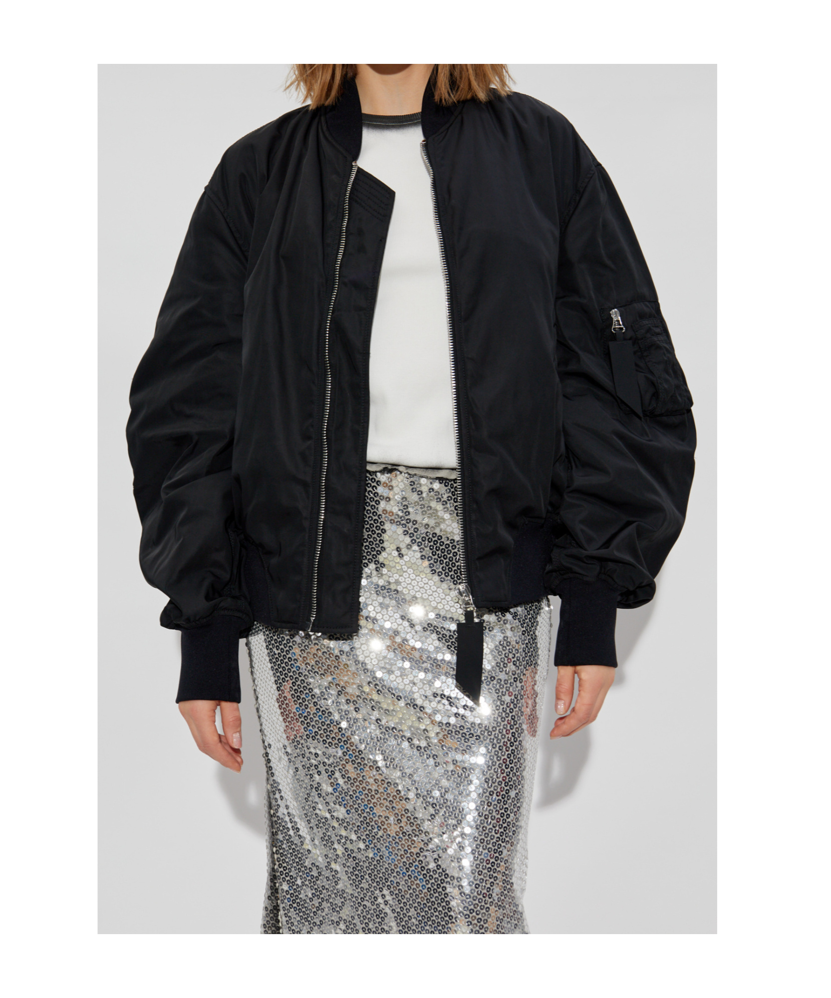 Shop Attico Bishop-sleeves Bomber Jacket In Black