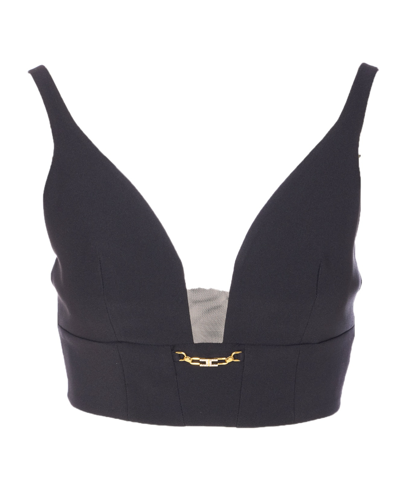Elisabetta Franchi V-neckline Bra Model Gold Chain In Black