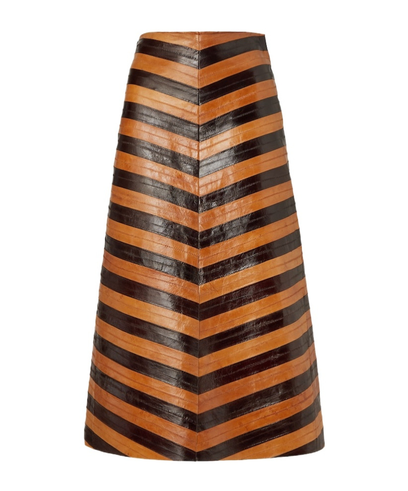 Fendi Two-tone Chevron Hagfish Leather Skirt In Brown