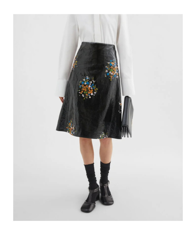 Jil Sander Patent Linen Printed Skirt In Flower Bouquet