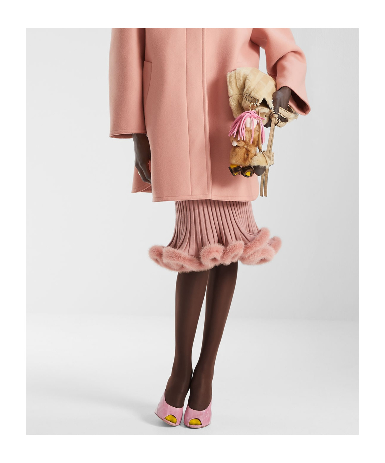 Fendi Beige Sculpted Shearling Bag With 192 Hand-sewn Topstitches In Brown