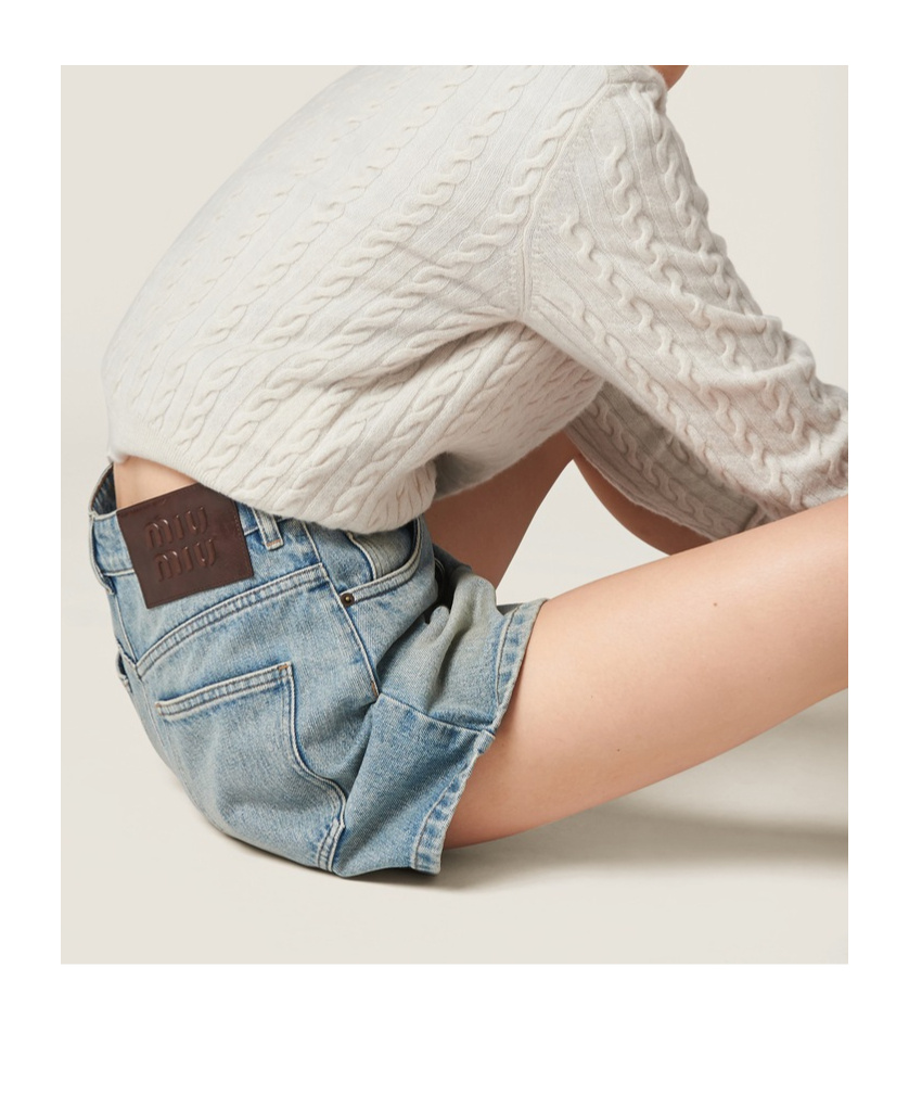 Miu Miu High-waisted Denim Shorts In Light Blue