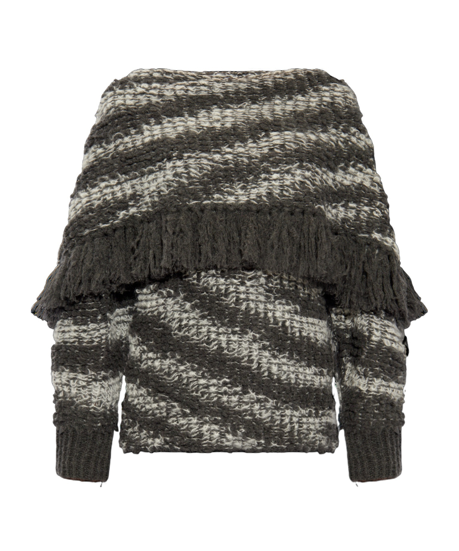 Stella Mccartney Boat-neck Fringed Tiger-pattern Jumper In Black