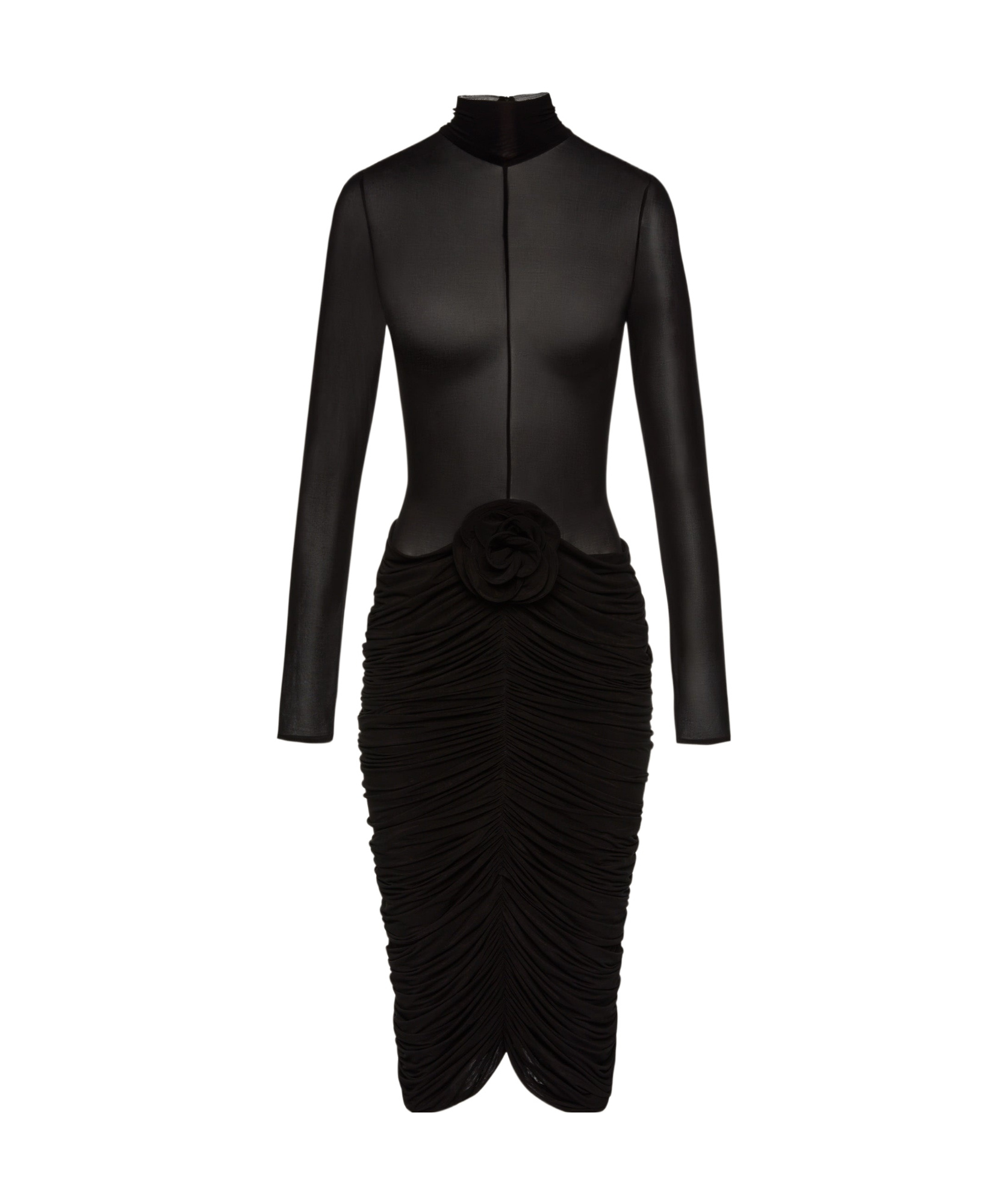 Magda Butrym Sheer Floral Embellished Asymmetrical Hem Dress In Black
