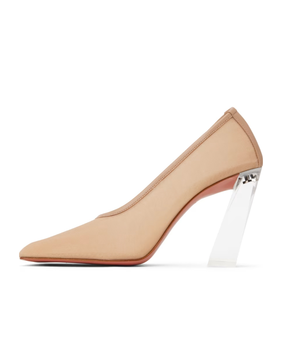 Amina Muaddi Tan Half Glass Pump Heels In Nude