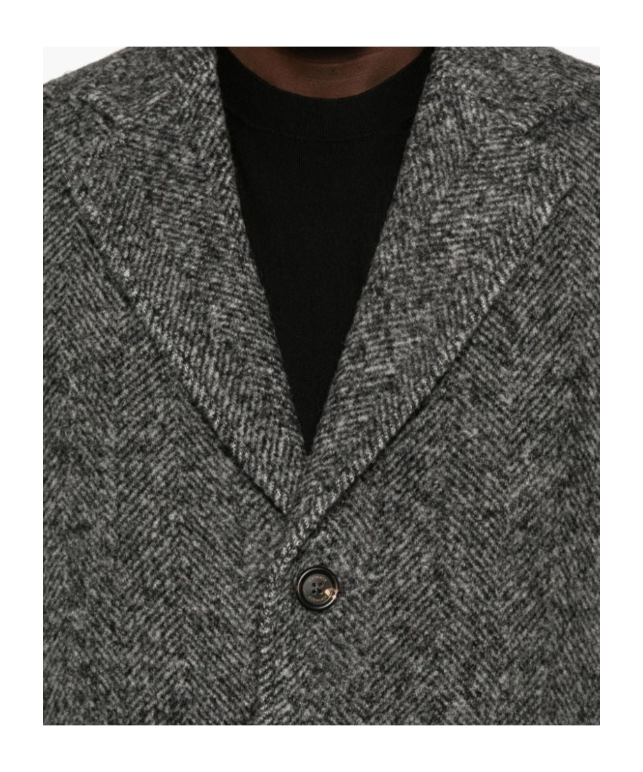 Eleventy Herringbone Coat With Front Button Fastening In Black