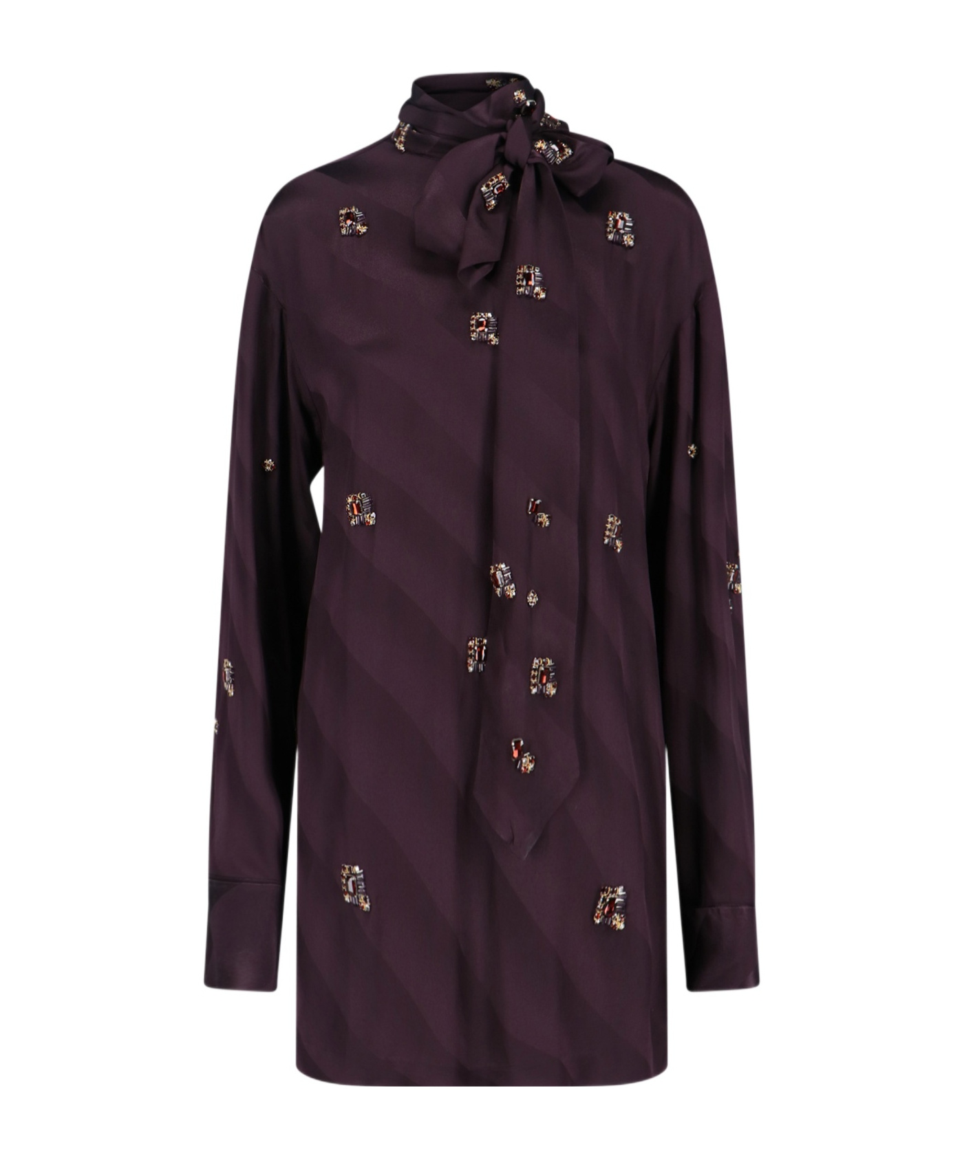 Dries Van Noten Tie Detailed Embellished Shirt In Brown