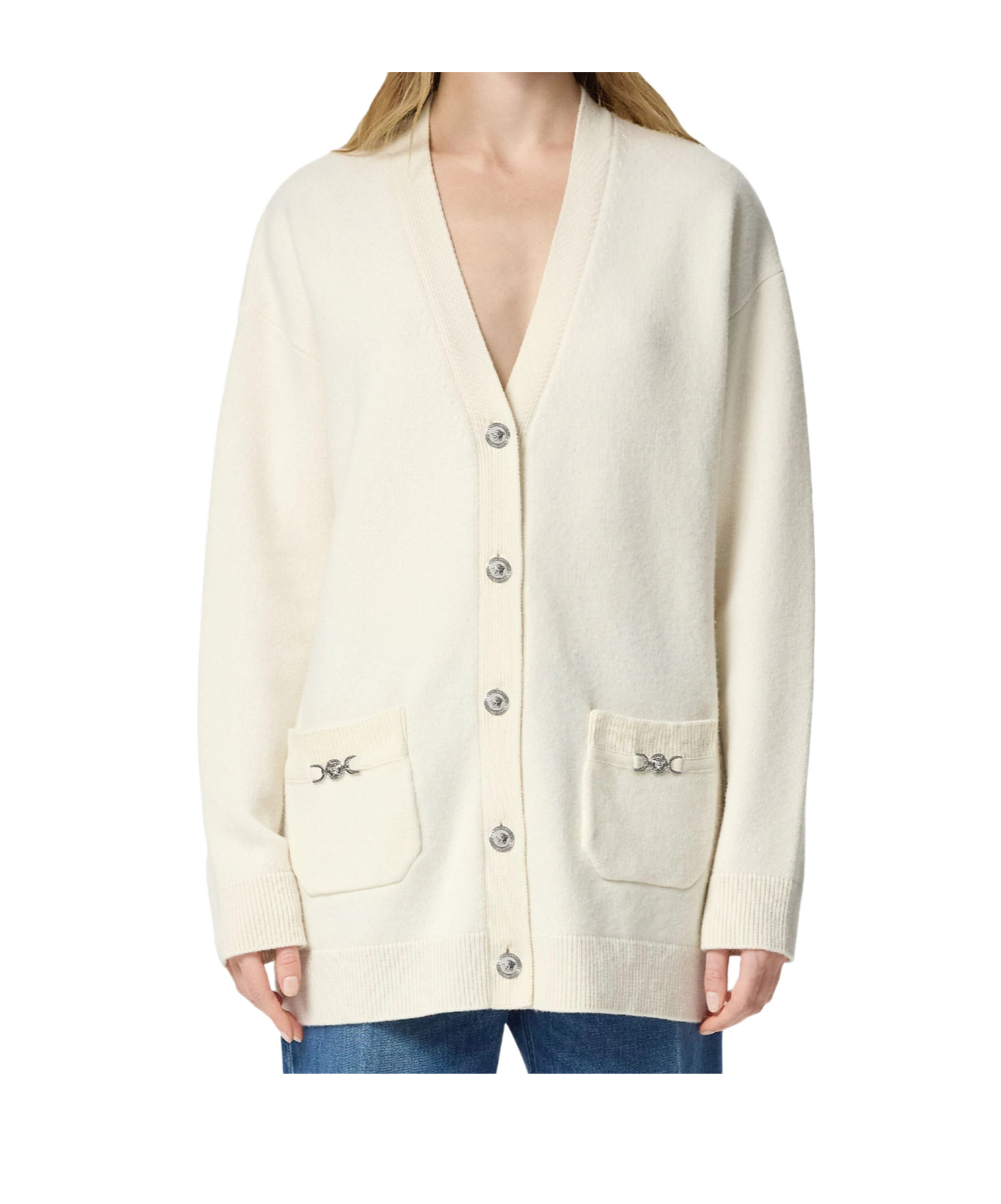Versace V-neck Cardigan In White
