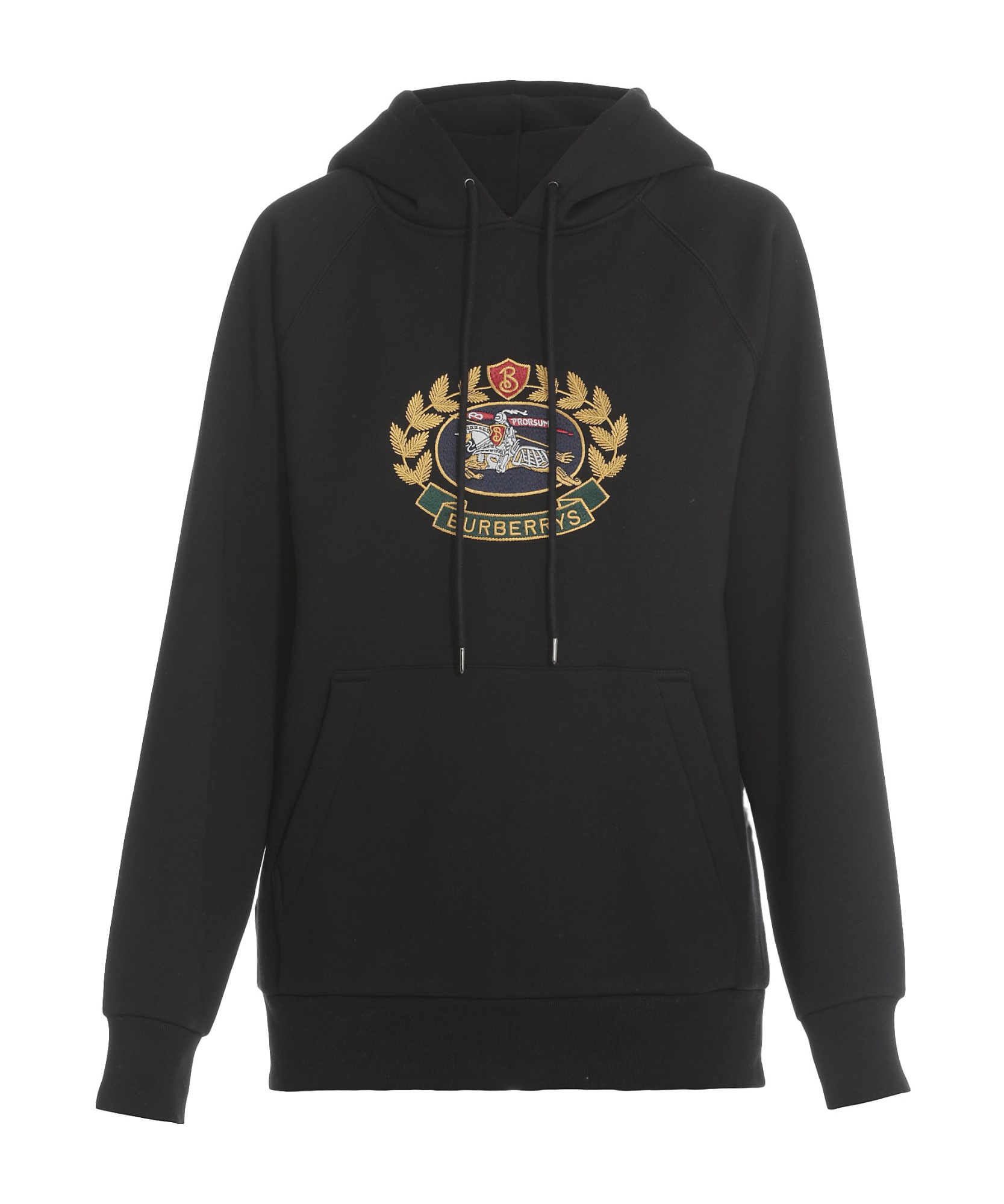 Burberry Embroidery Logo Hooded Hooded Hoodie In Black