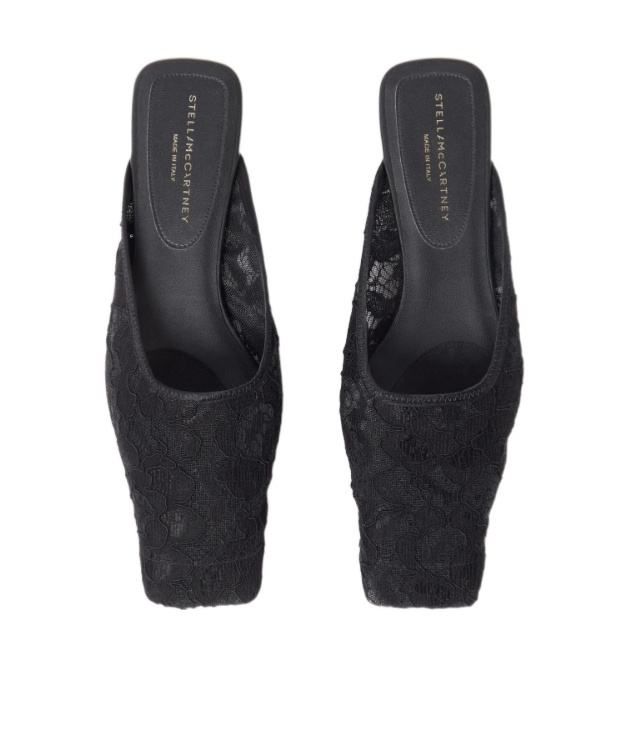 Stella Mccartney Square-toe Lace Backless Mules In Black