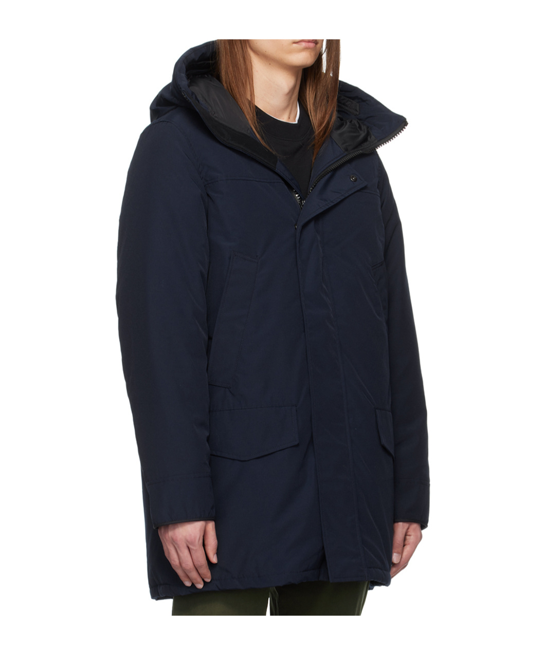 Canada Goose Navy Blue Logo Detail Parka Jacket In Black