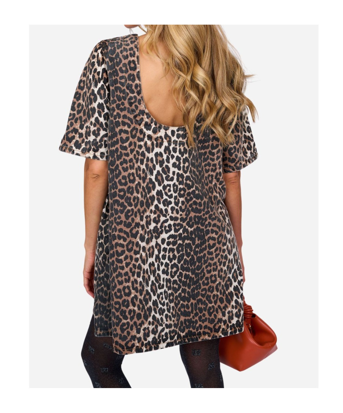 Ganni Leopard Printed Open Back Mini Dress In Brown