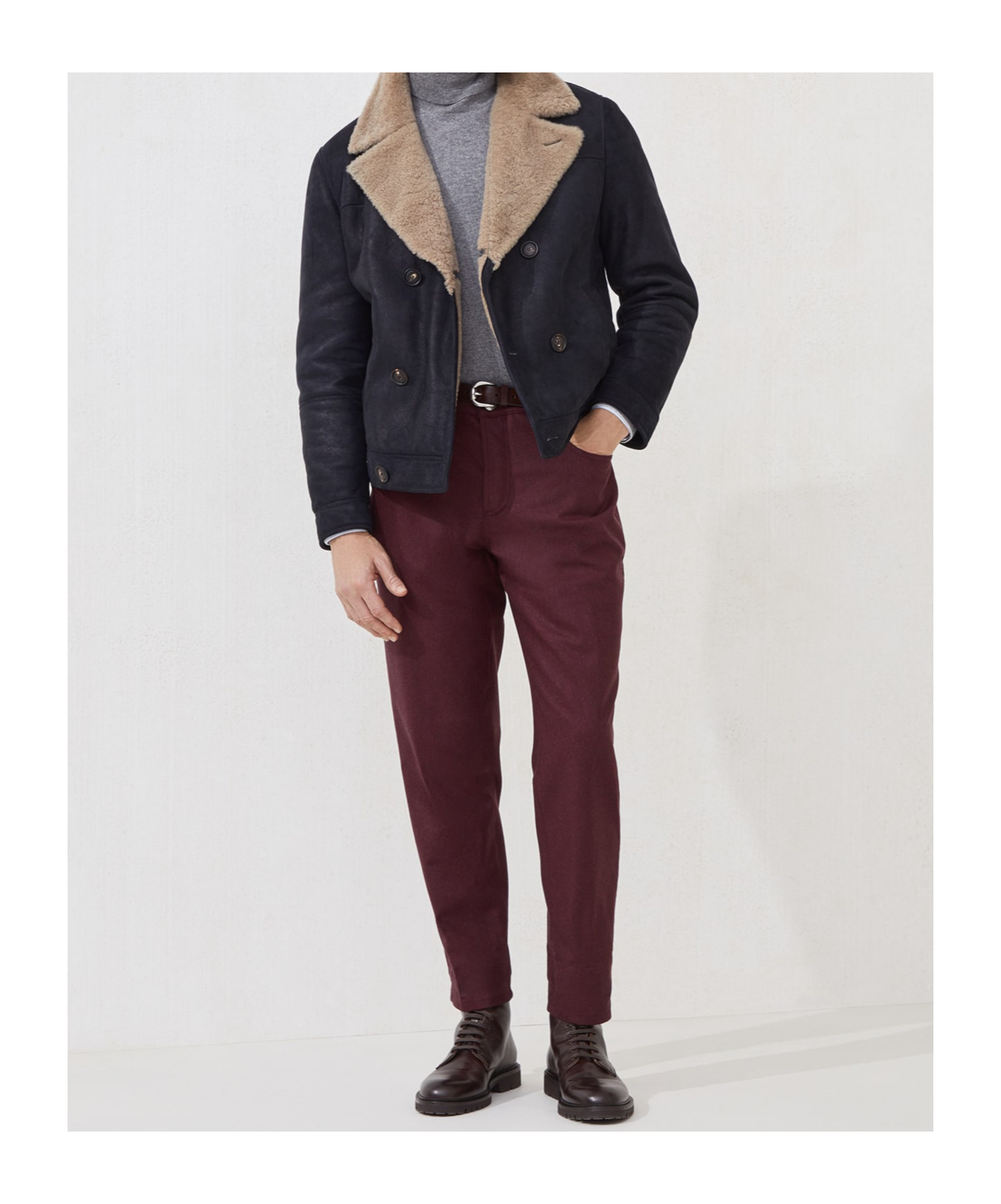 Brunello Cucinelli Five-pocket Virgin Wool Flannel Trousers In Burgundy