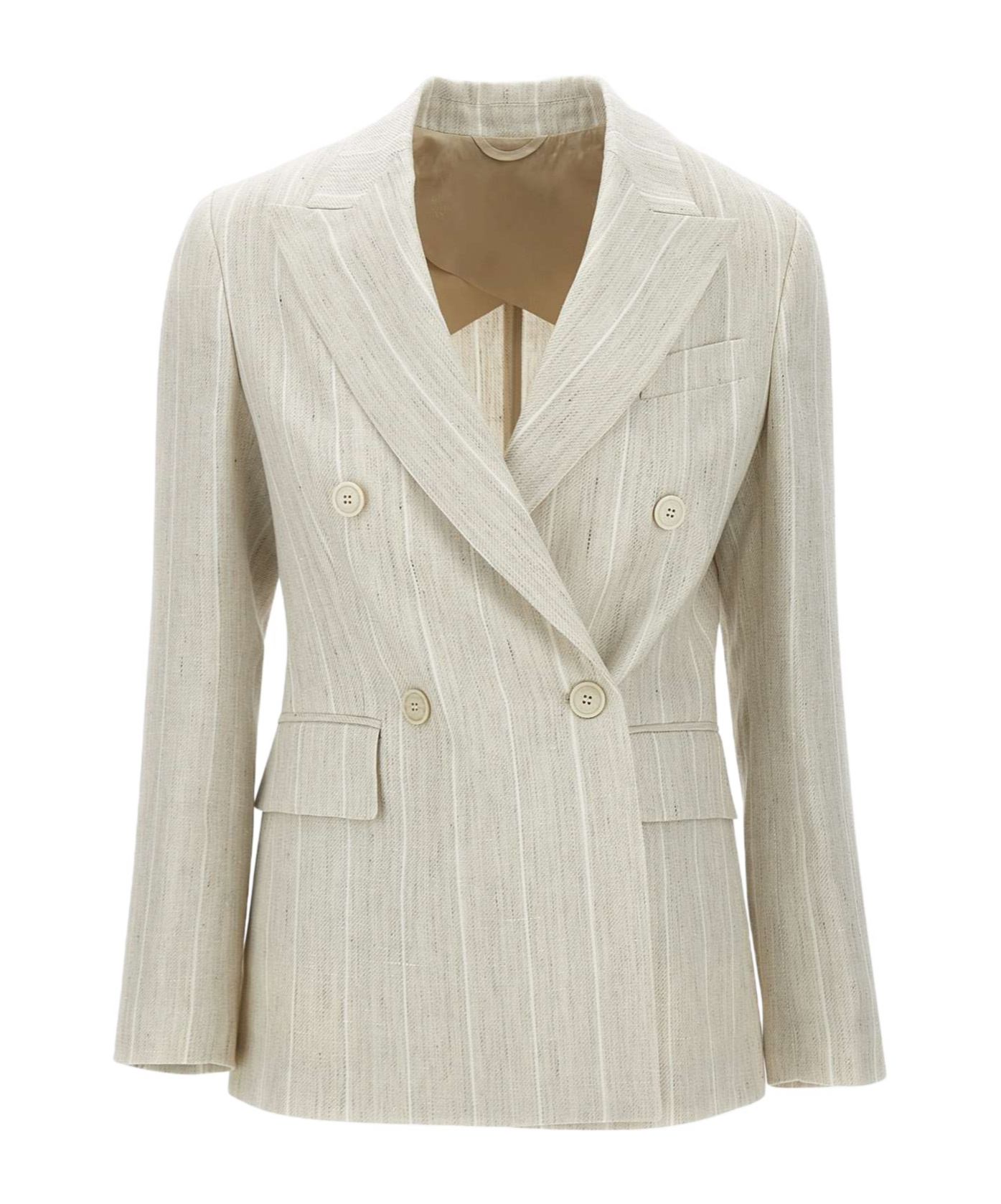 Eleventy Ecru Wool Linen Blazer With Stripes In White