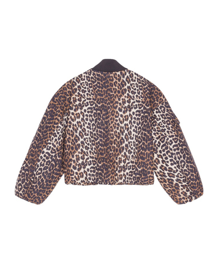 Ganni Printed Canvas Bomber Jacket Leopard In Brown