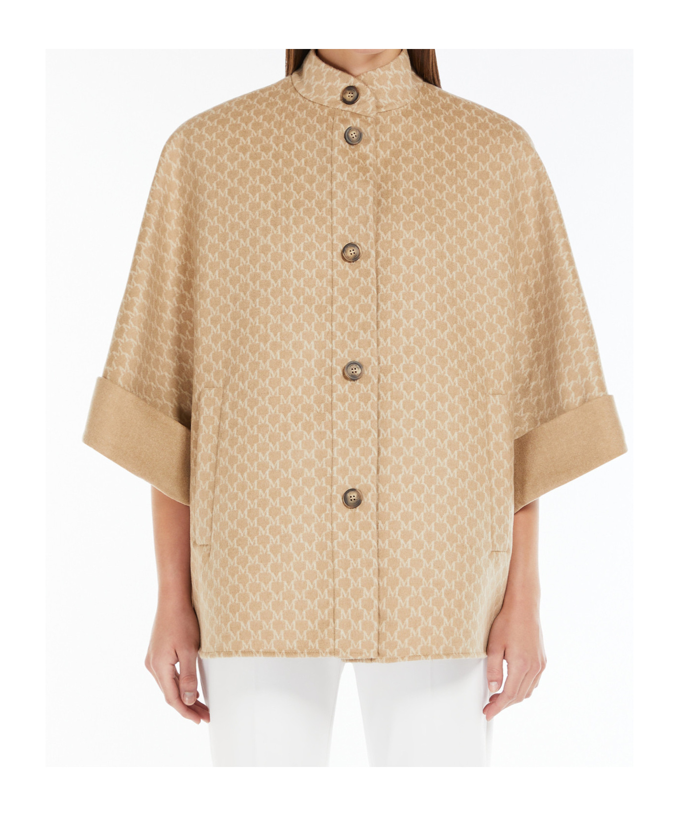 Max Mara Jacquard Wool And Cashmere Cape In Nude