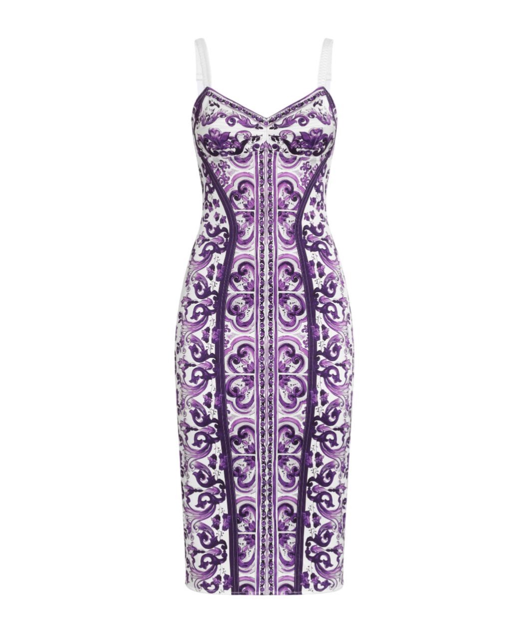 Dolce & Gabbana Majolica-print Midi Dress In Purple