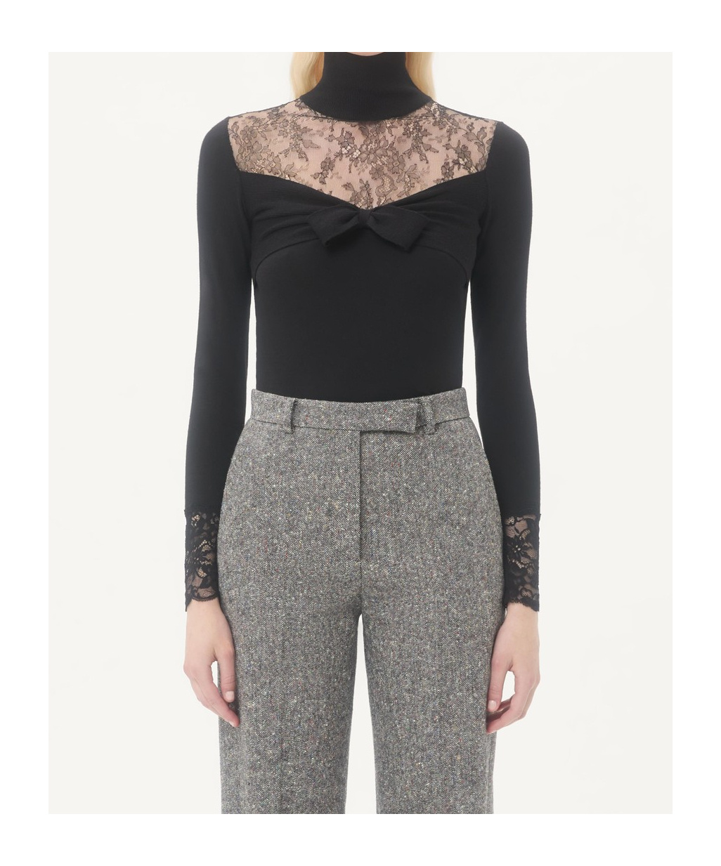 Valentino Wool Lace-insert Top In Black