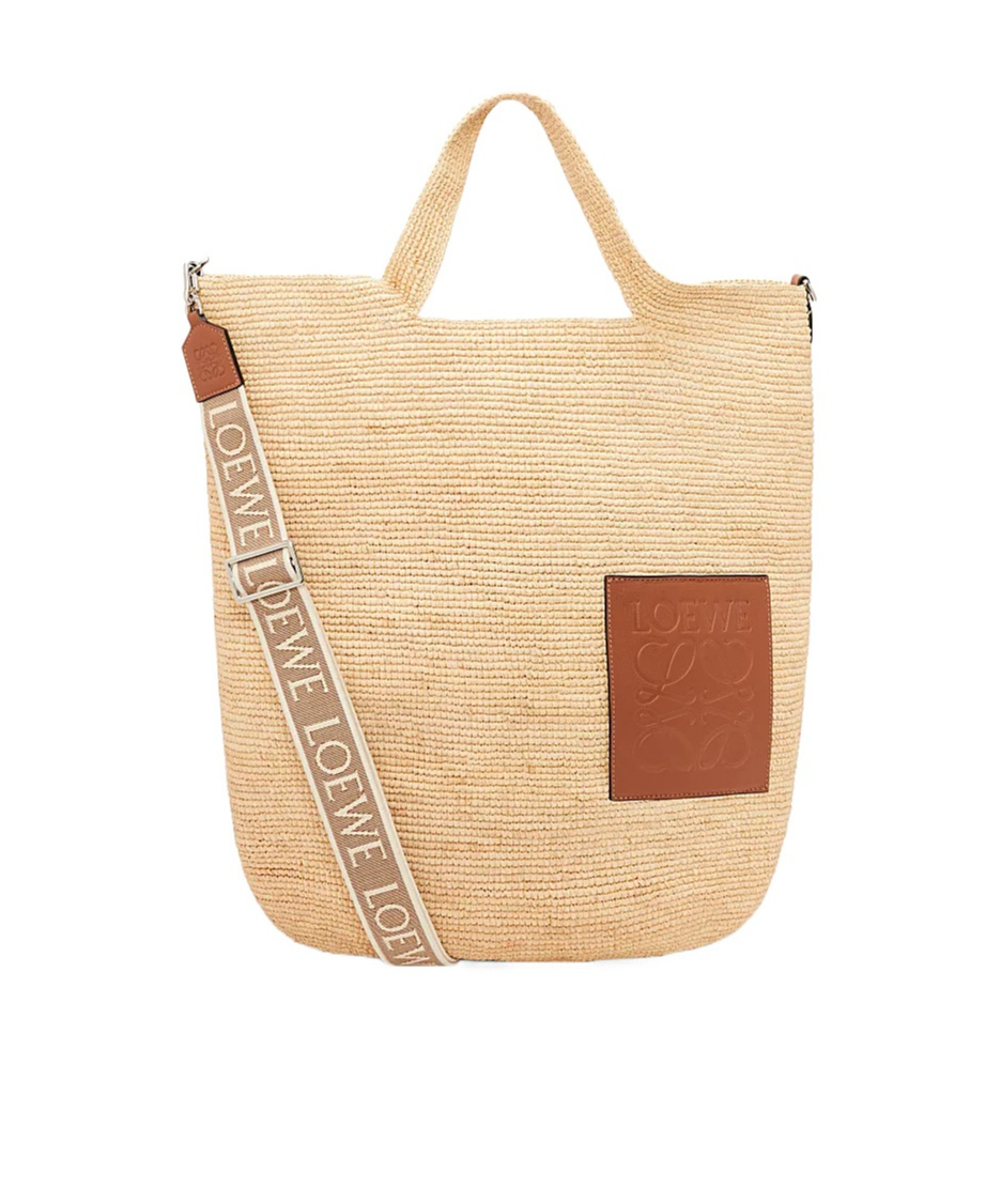 Loewe Slit Large Leather-trimmed Raffia Tote Bag In Nude