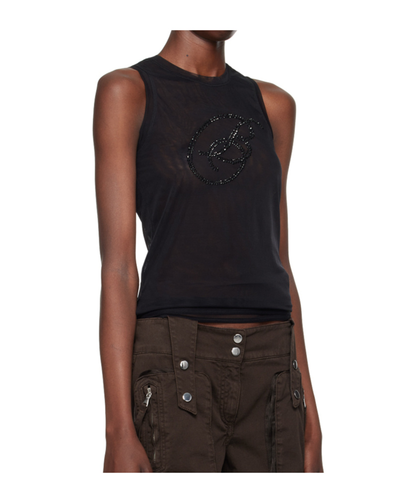 Blumarine Rhinestone-b Tulle Top In Black