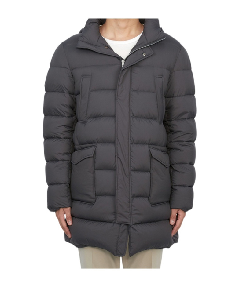 Herno Long Quilted Down Jacket With Hood And Flap Pockets In Black