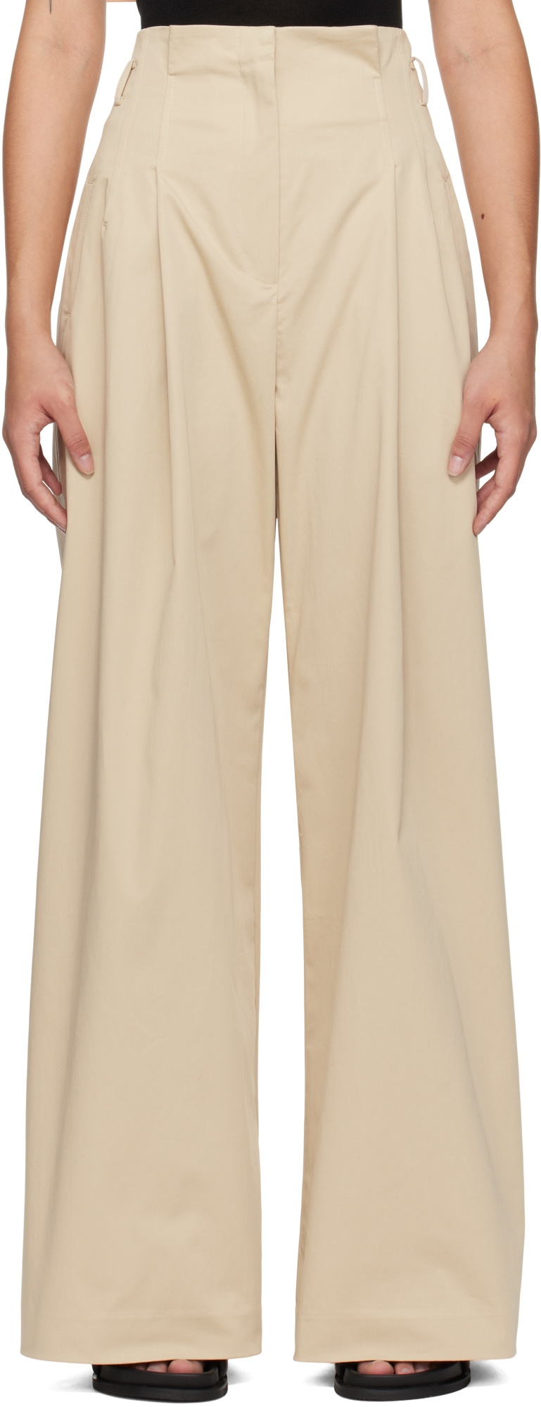 St Agni Cotton Paperbag Waist Trousers In Neutral