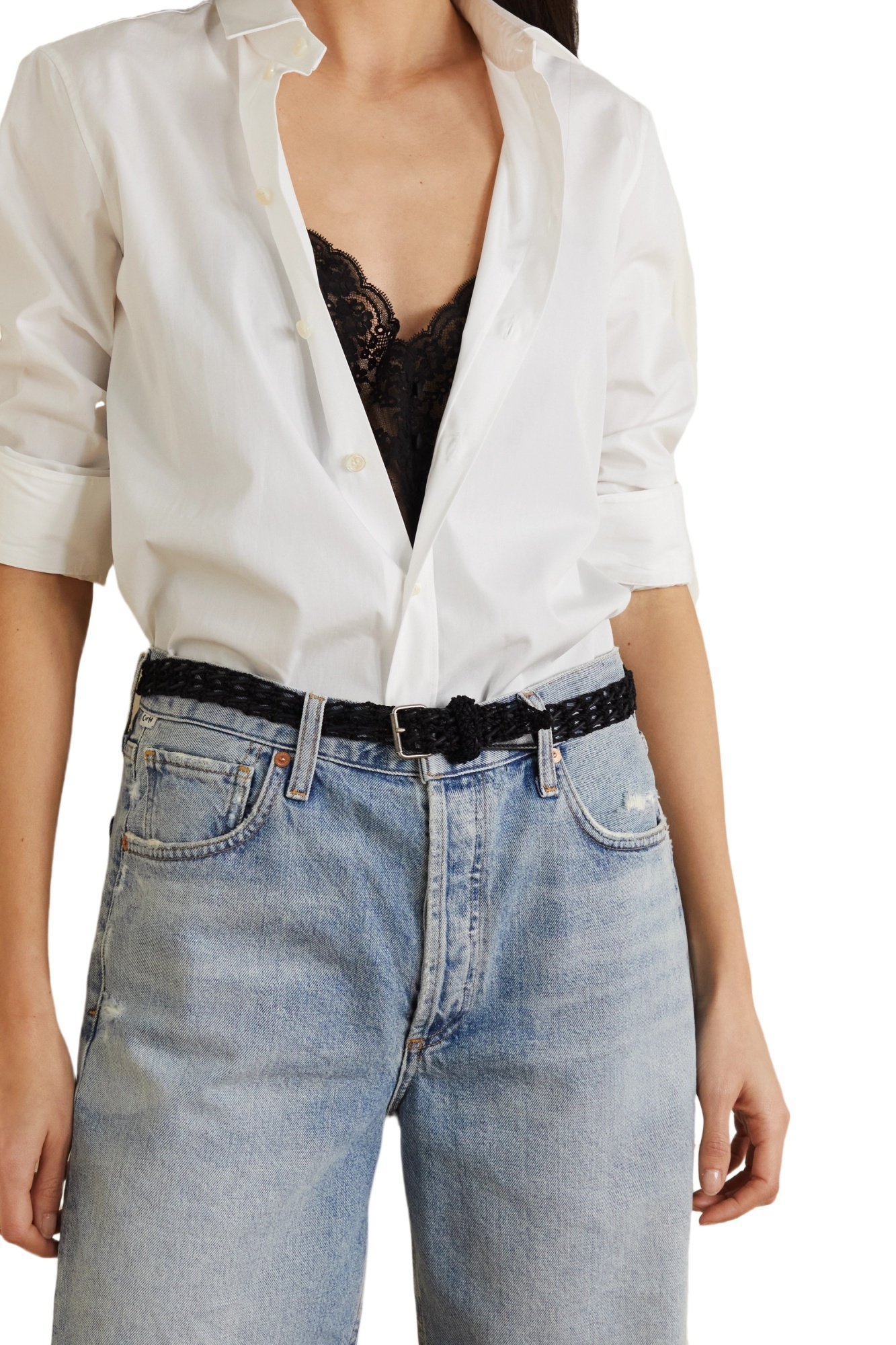 Saint Laurent Interwoven-design Buckle-fastening Belt In Black